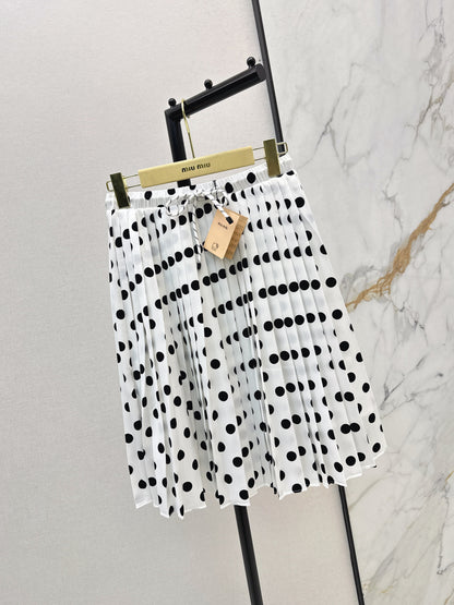 26ss Polka dot pleated midi skirt