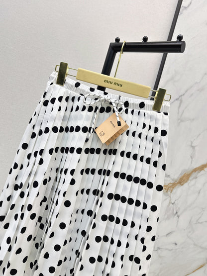 26ss Polka dot pleated midi skirt