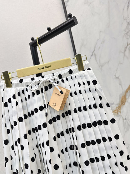 26ss Polka dot pleated midi skirt