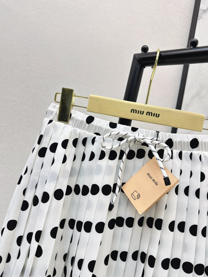 26ss Polka dot pleated midi skirt