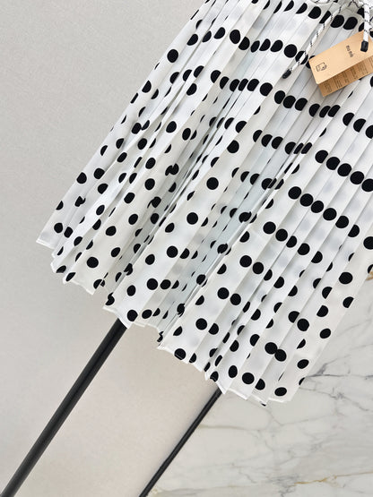 26ss Polka dot pleated midi skirt