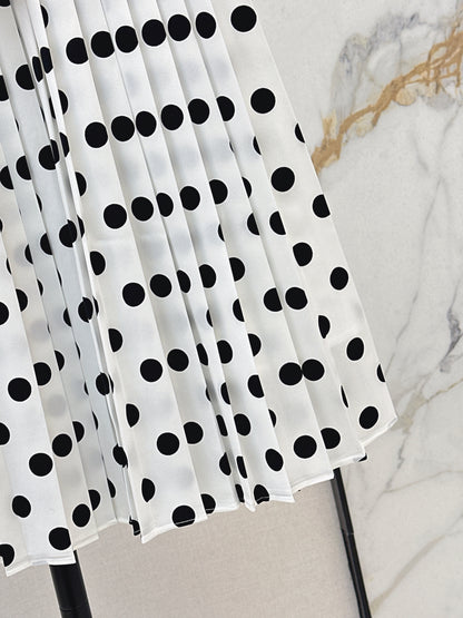 26ss Polka dot pleated midi skirt