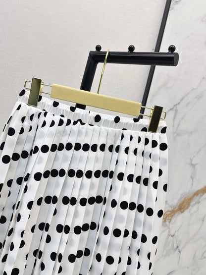 26ss Polka dot pleated midi skirt