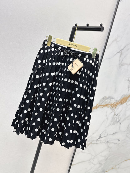 26ss Polka dot pleated midi skirt