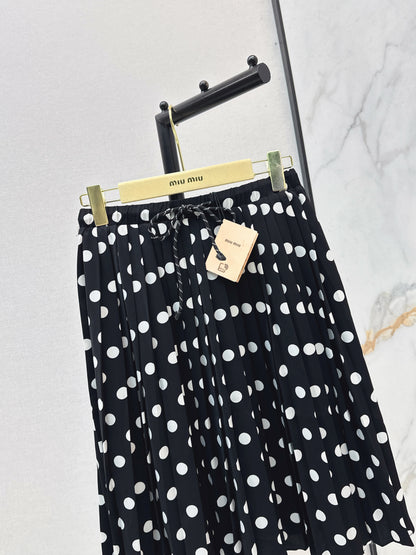 26ss Polka dot pleated midi skirt