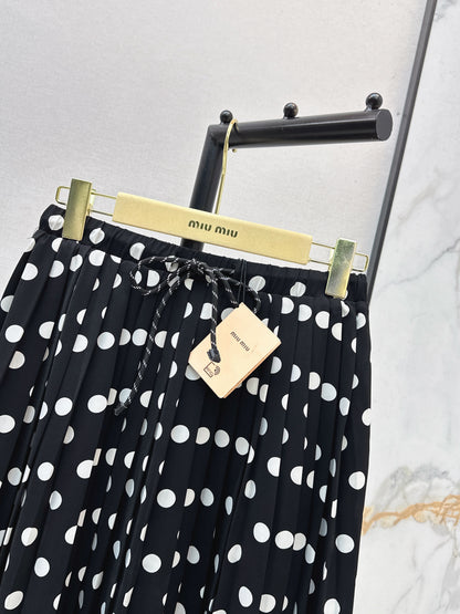 26ss Polka dot pleated midi skirt
