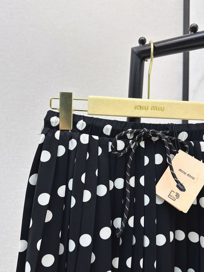 26ss Polka dot pleated midi skirt