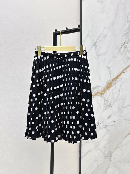 26ss Polka dot pleated midi skirt