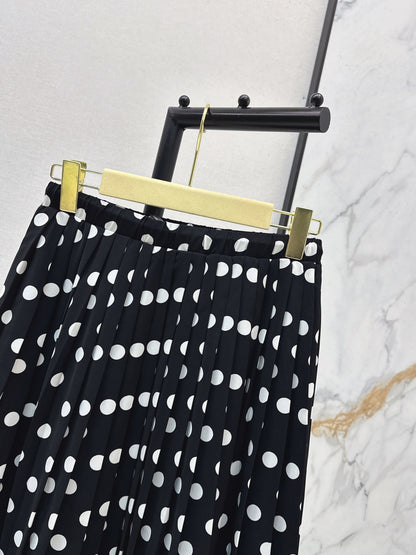 26ss Polka dot pleated midi skirt