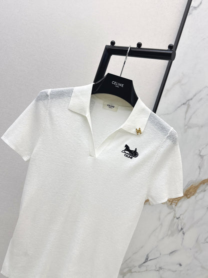 26ss Embroidered Collared Knit Sweater