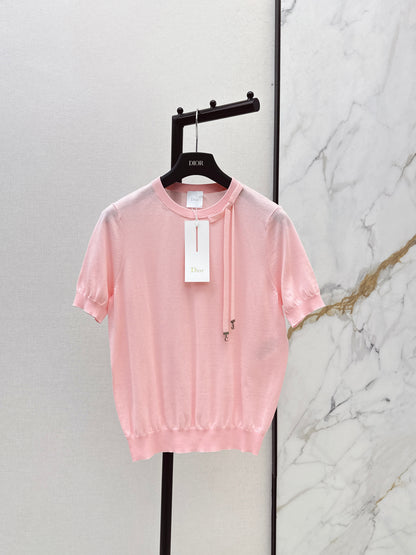 26ss Bow-tie collar short-sleeved top