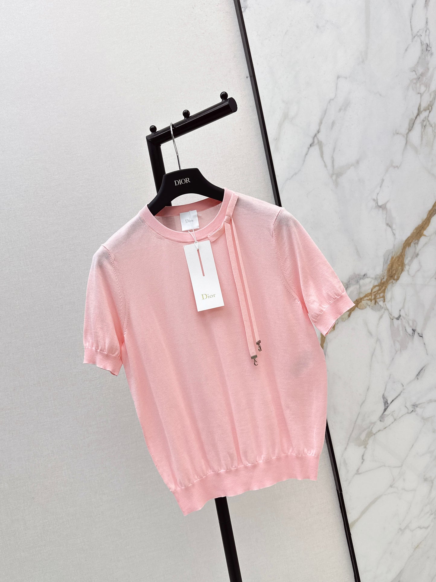26ss Bow-tie collar short-sleeved top