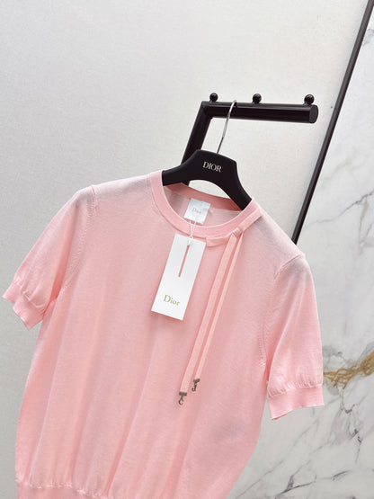 26ss Bow-tie collar short-sleeved top