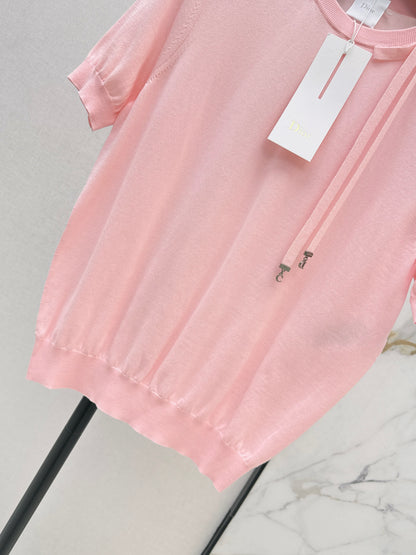 26ss Bow-tie collar short-sleeved top