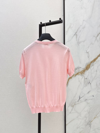 26ss Bow-tie collar short-sleeved top