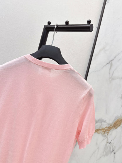 26ss Bow-tie collar short-sleeved top