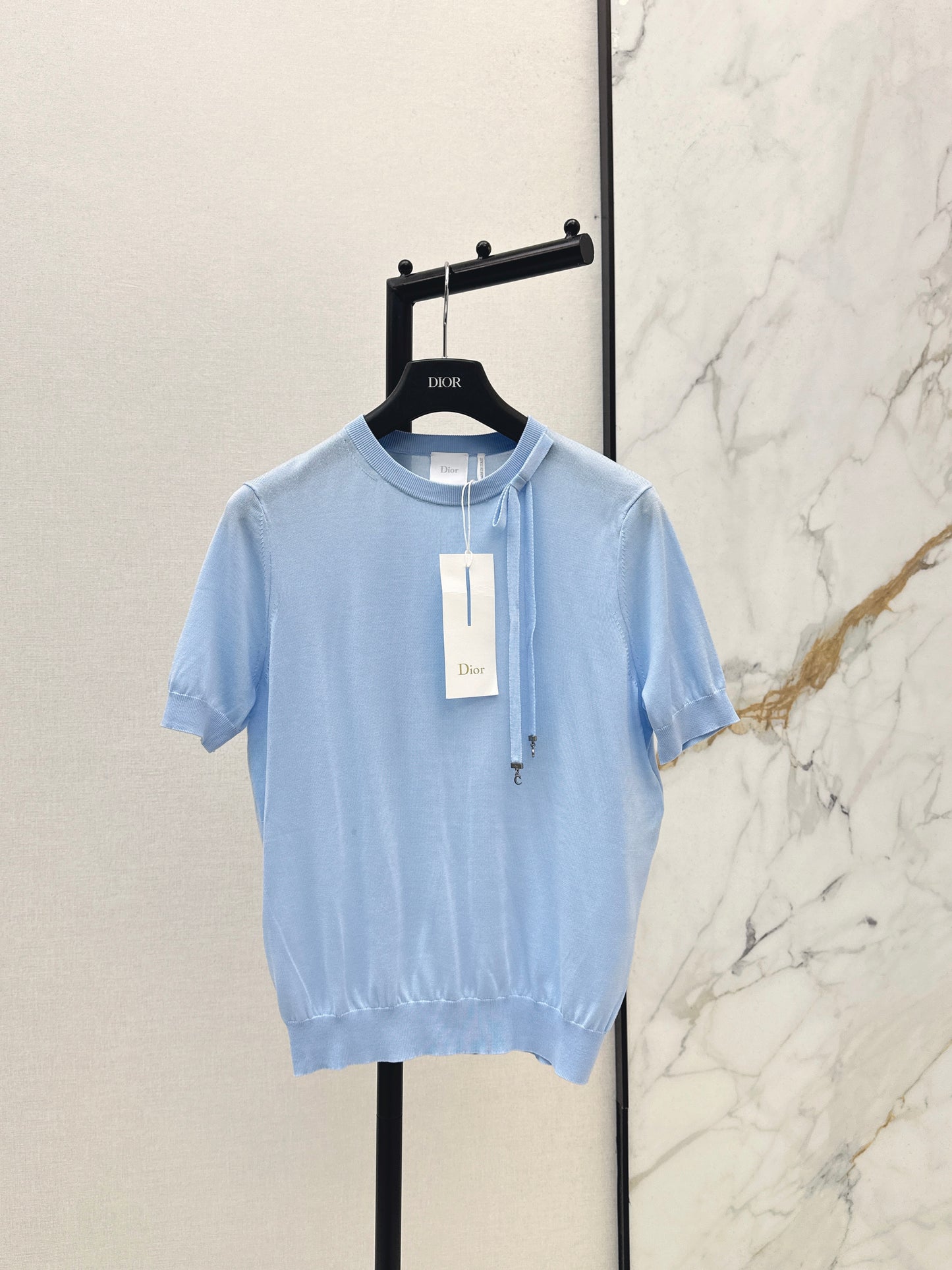 26ss Bow-tie collar short-sleeved top