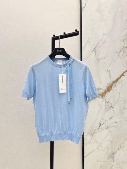 26ss Bow-tie collar short-sleeved top