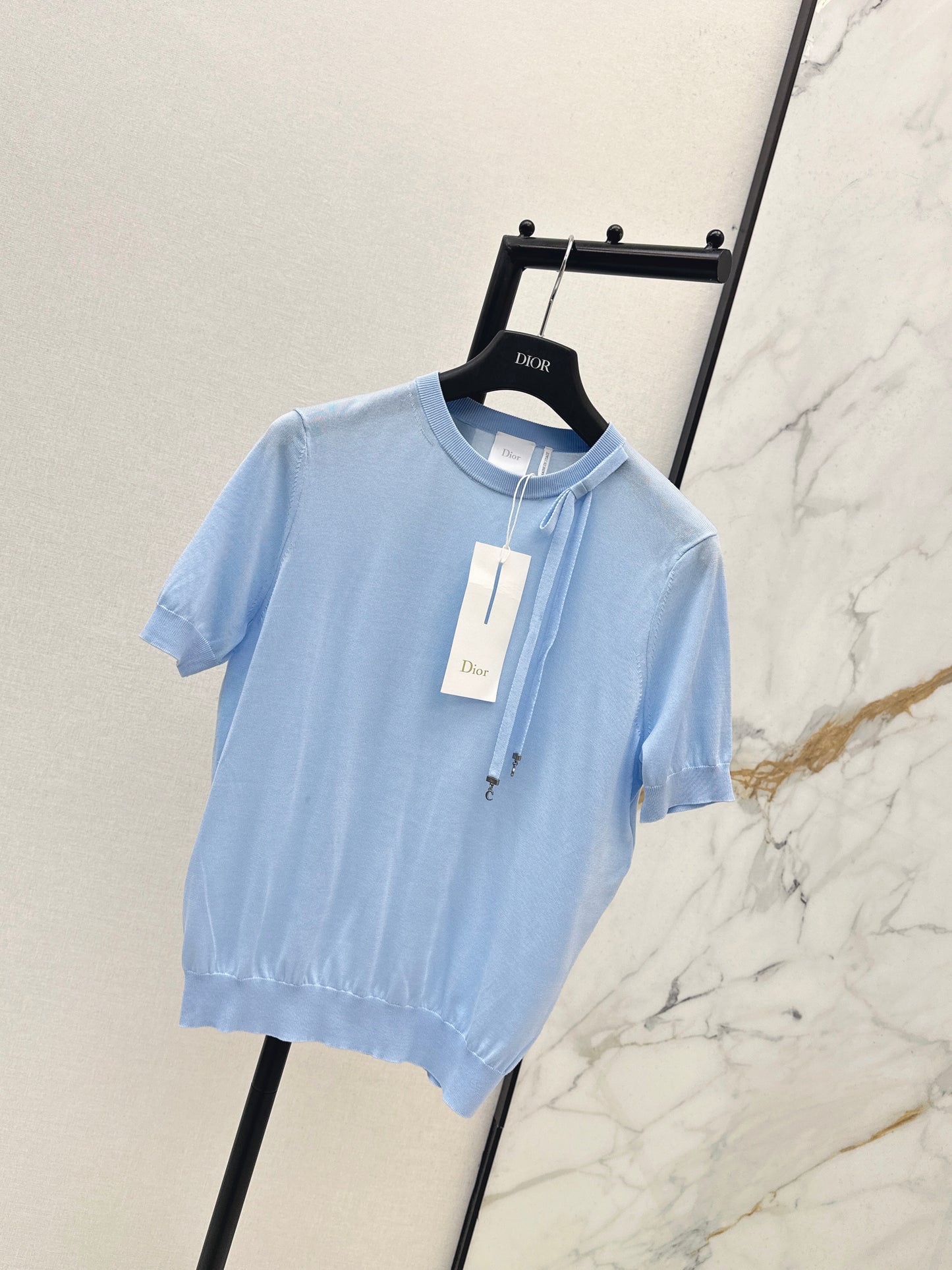 26ss Bow-tie collar short-sleeved top