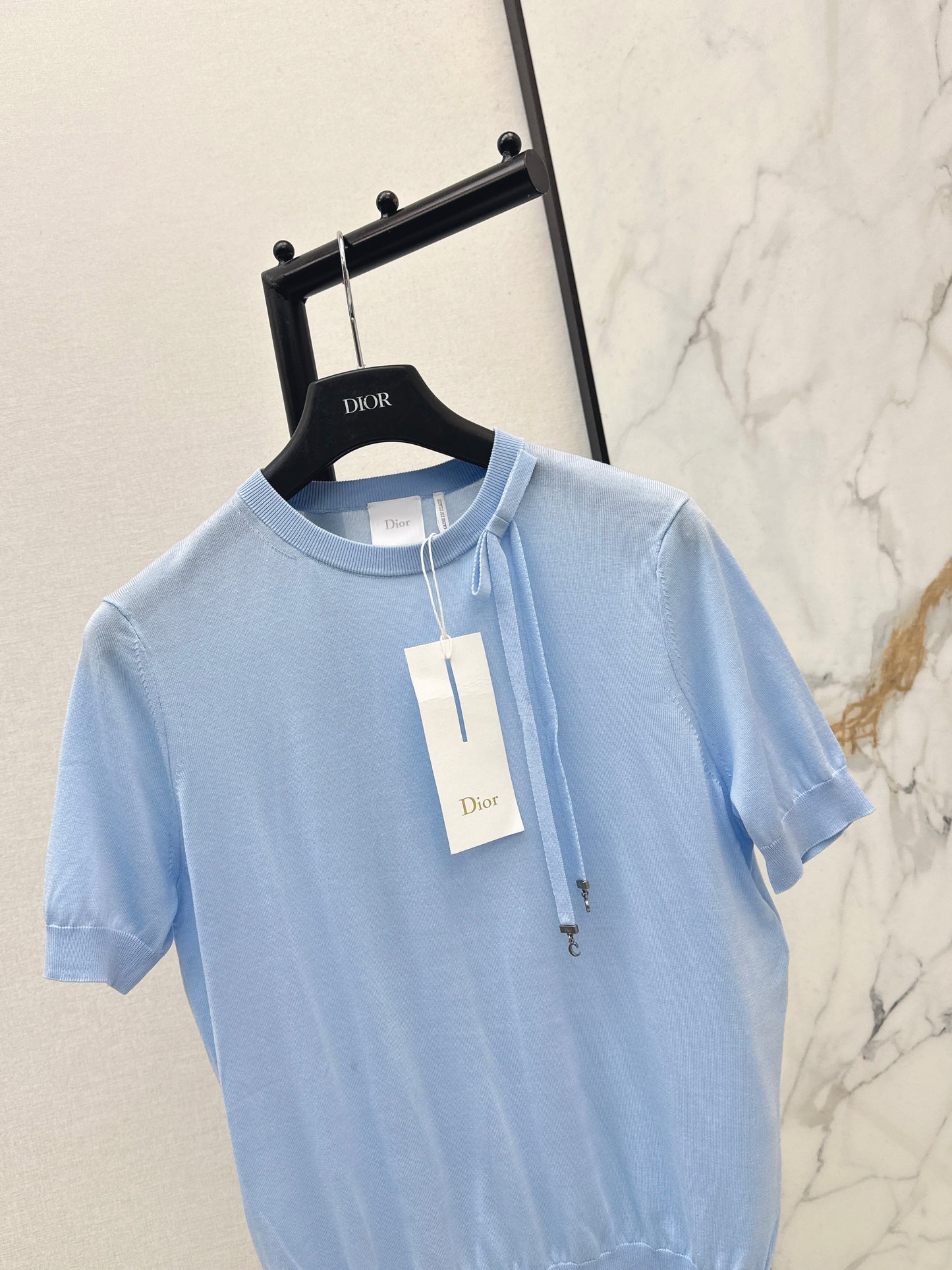 26ss Bow-tie collar short-sleeved top
