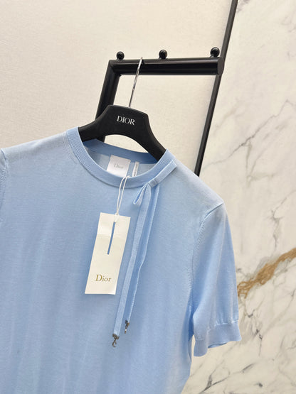 26ss Bow-tie collar short-sleeved top