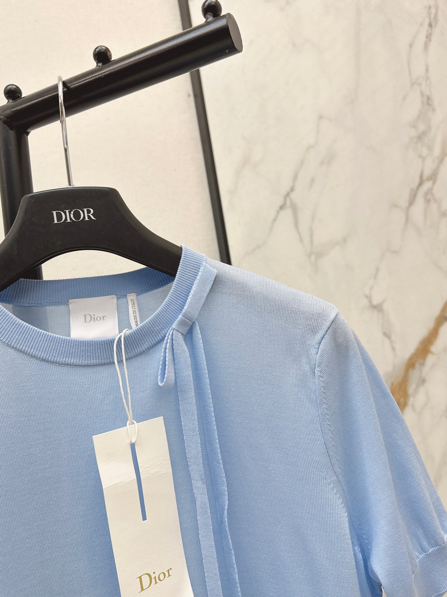 26ss Bow-tie collar short-sleeved top