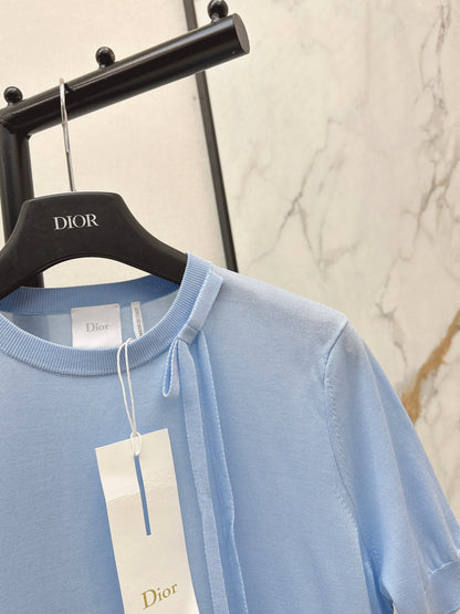 26ss Bow-tie collar short-sleeved top
