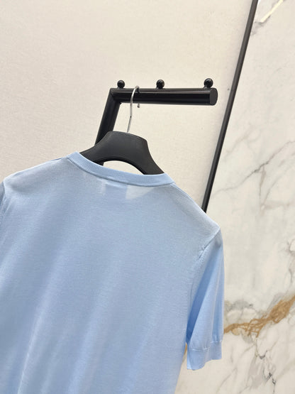 26ss Bow-tie collar short-sleeved top