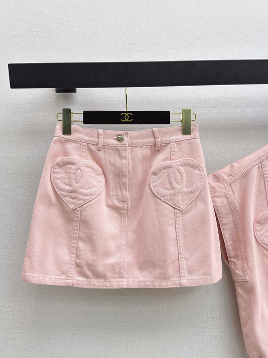 26ss Heart-shaped Denim Midi Skirt
