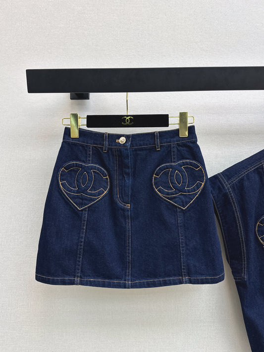 26ss Heart-shaped Denim Midi Skirt