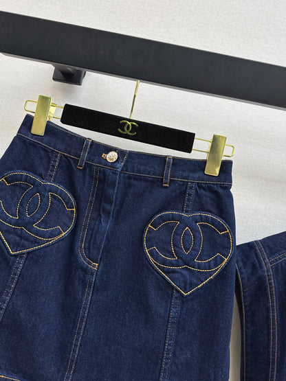 26ss Heart-shaped Denim Midi Skirt