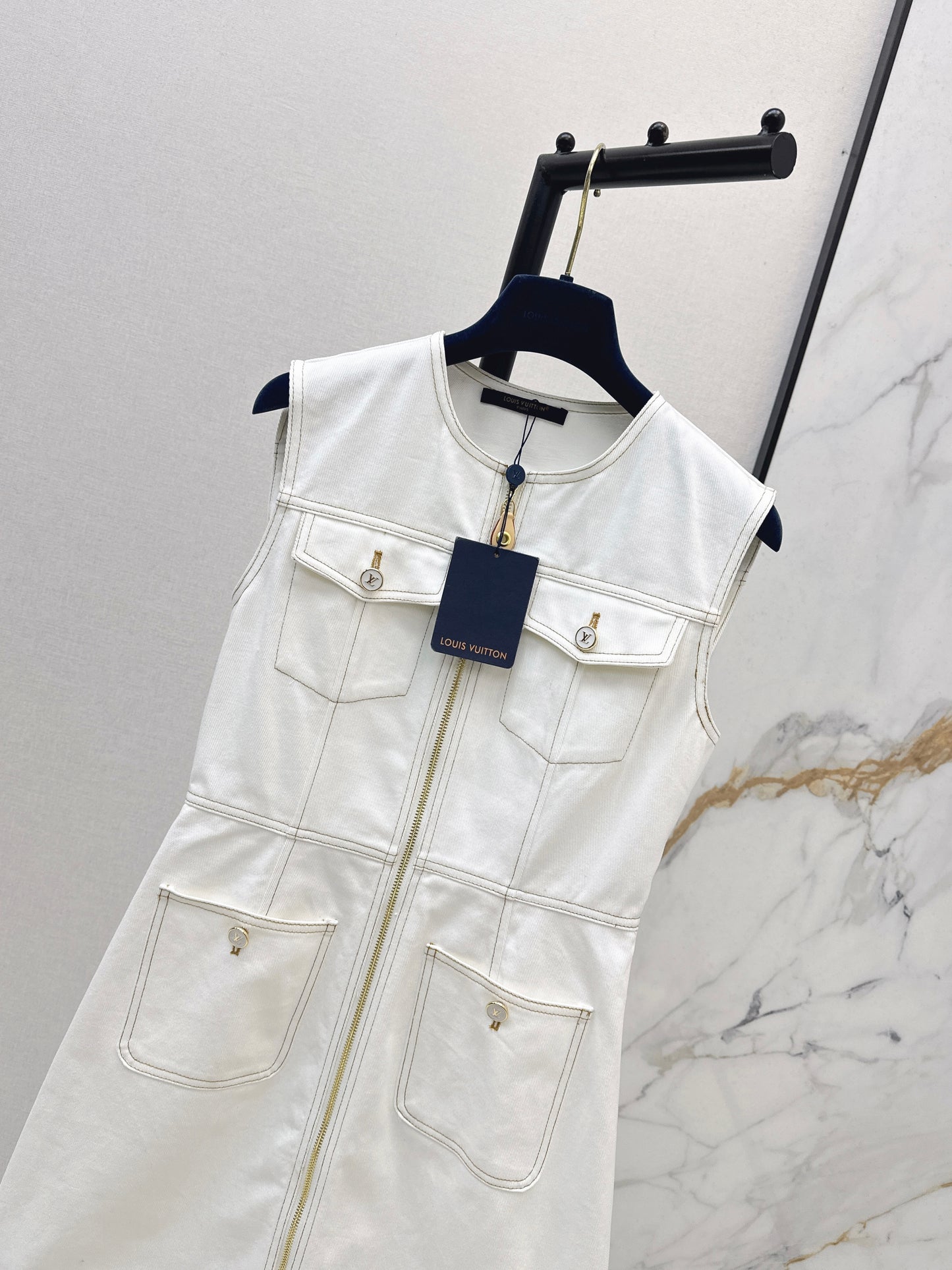 26ss Color-blocked minimalist sleeveless dress