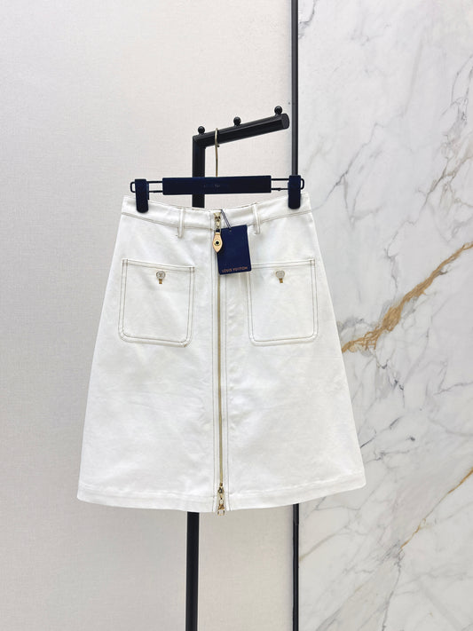 26ss Color-blocked minimalist midi skirt