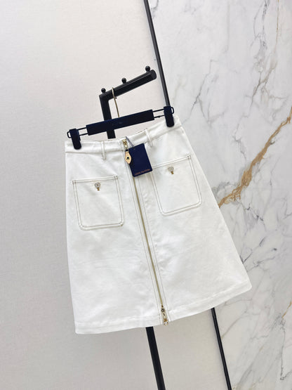 26ss Color-blocked minimalist midi skirt