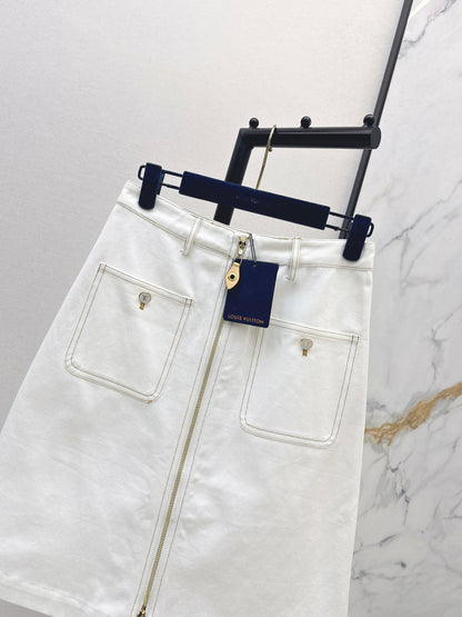 26ss Color-blocked minimalist midi skirt