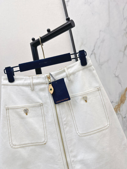 26ss Color-blocked minimalist midi skirt