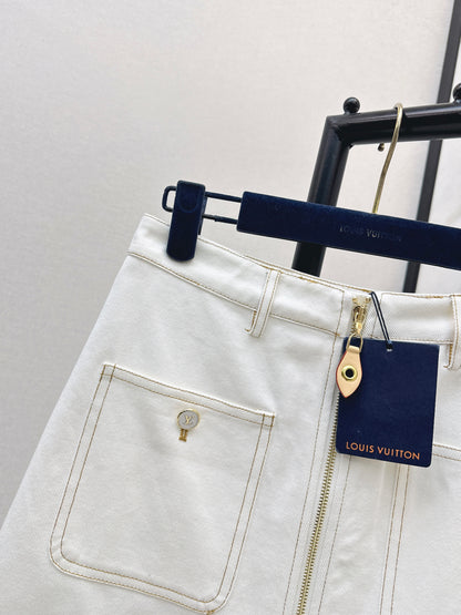 26ss Color-blocked minimalist midi skirt