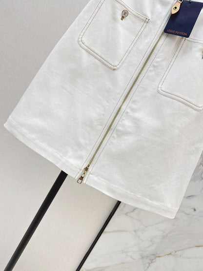 26ss Color-blocked minimalist midi skirt