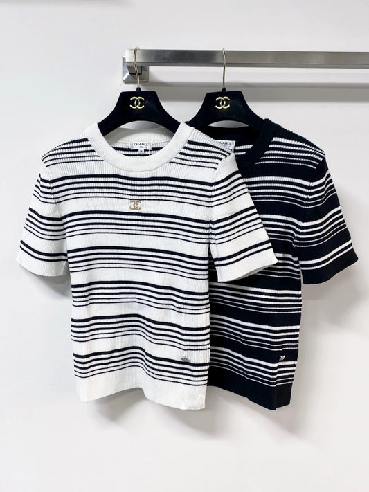 26ss striped knitted short sleeves