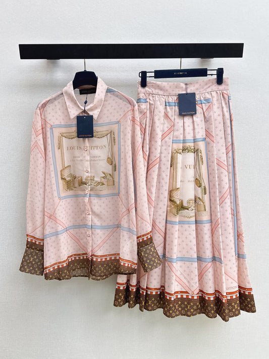 26ss Printed Sheer Shirt/Pleated Skirt