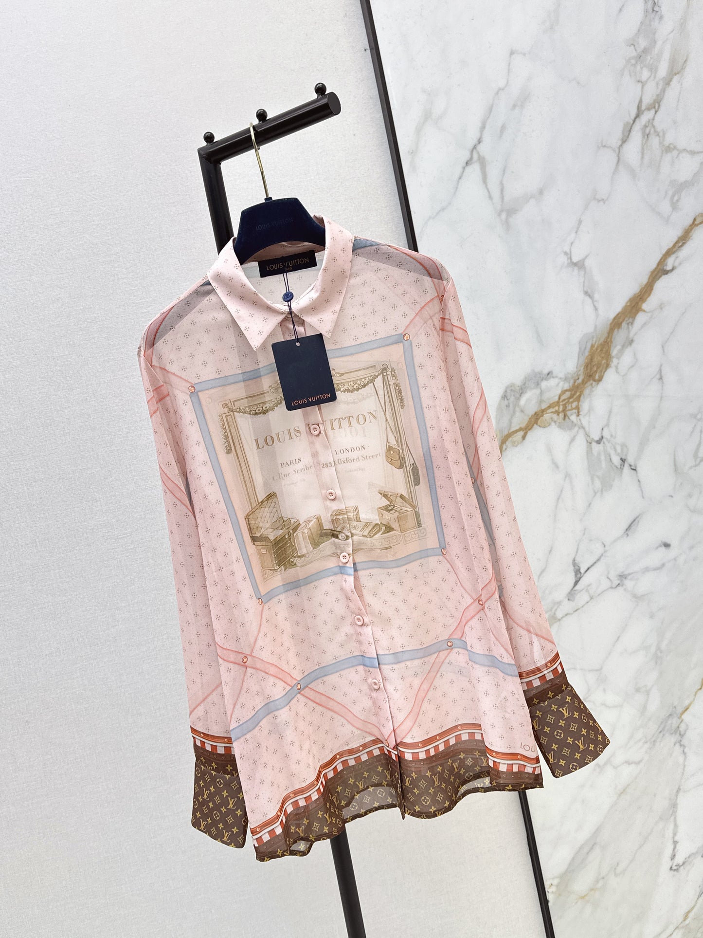 26ss Printed Sheer Shirt/Pleated Skirt