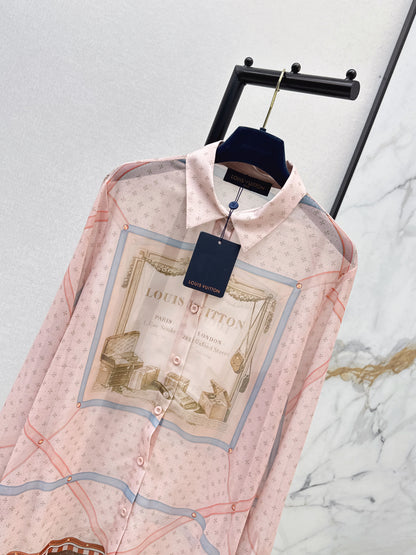 26ss Printed Sheer Shirt/Pleated Skirt
