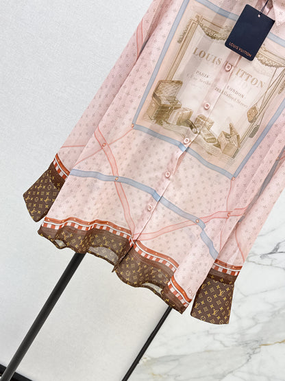 26ss Printed Sheer Shirt/Pleated Skirt