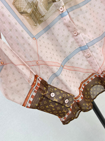 26ss Printed Sheer Shirt/Pleated Skirt
