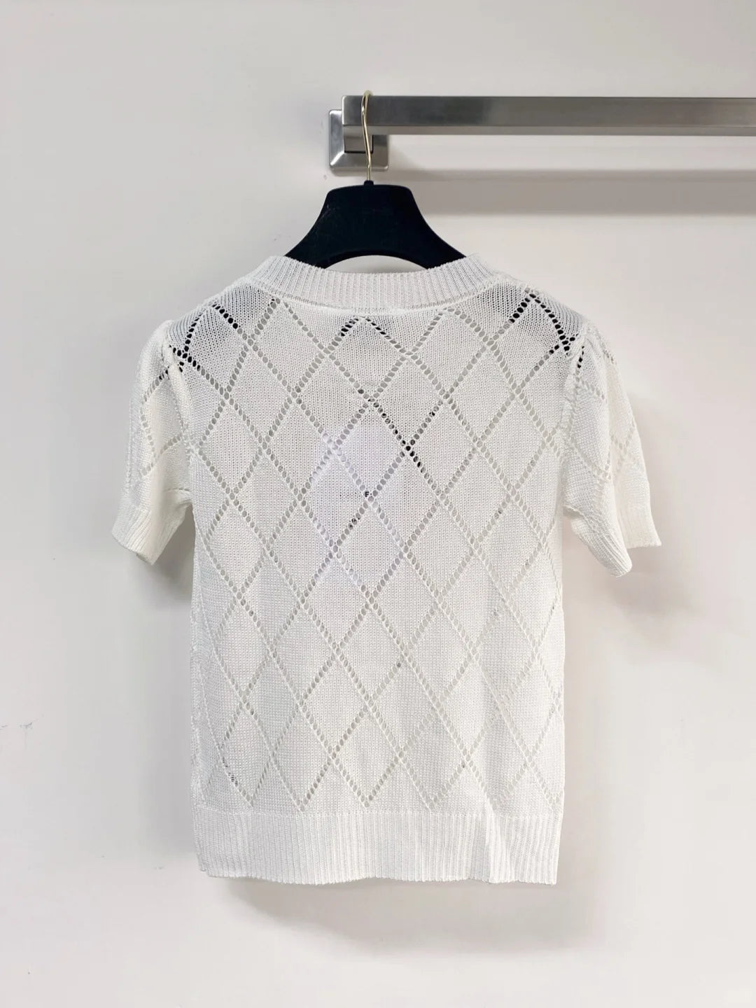 26ss Diamond-patterned rhinestone bow logo T-shirt