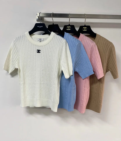 26ss Hollow-out logo lace T-shirt