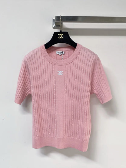 26ss Hollow-out logo lace T-shirt