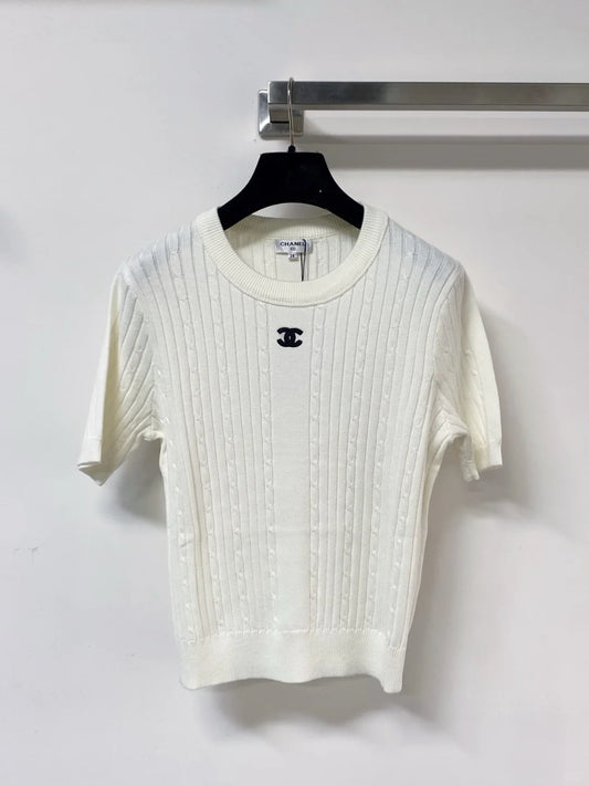 26ss Hollow-out logo lace T-shirt