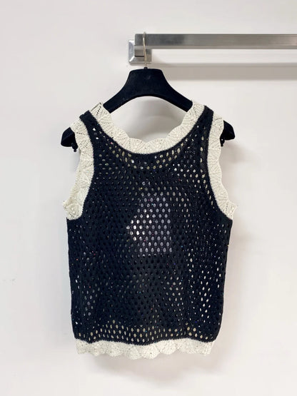 26ss Hollow-out logo lace vest