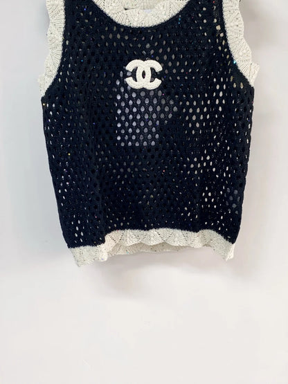 26ss Hollow-out logo lace vest